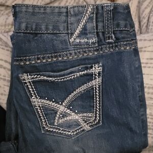 Amethyst Jeans Dark Blue Straight Leg Jeans with Embroidered Back Pockets